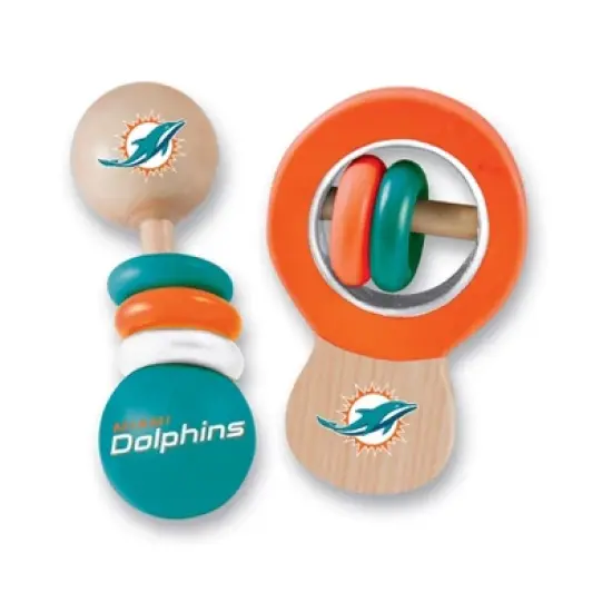 Baby Fanatic Wood Rattle 2 Pack - NFL Miami Dolphins Baby Toy Set image {1}