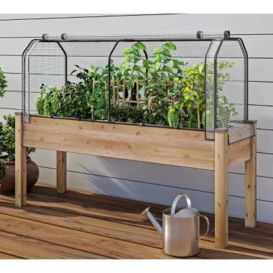 CedarCraft Elevated Cedar Planter: Outdoor Garden Bed with Greenhouse & Bug Cover, 23"x72"x30", Rectangular image {2}