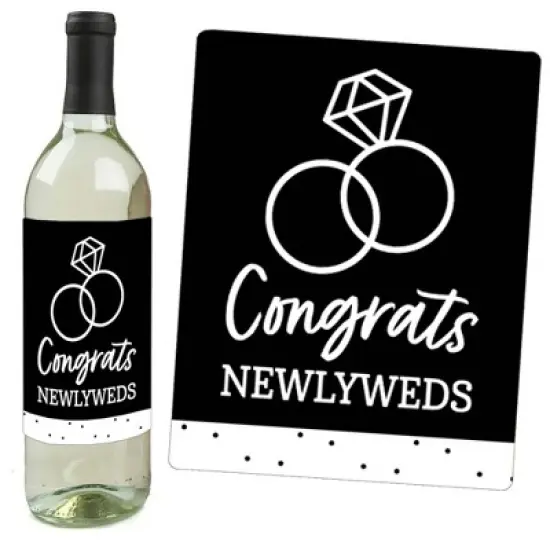 Big Dot of Happiness Mr. and Mrs. - Black and White Wedding or Bridal Shower Decorations for Women and Men - Wine Bottle Label Stickers - Set of 4 image {1}