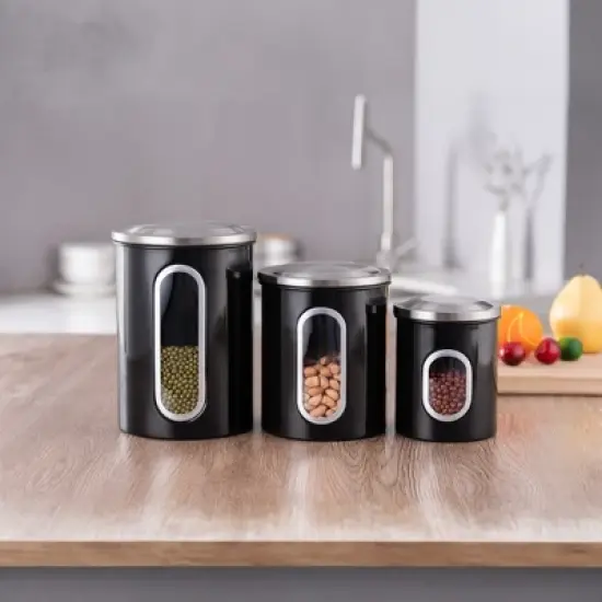 Fortune Candy 3 PCS Stainless Steel Canister Set with Anti-Fingerprint Lids & Visible Windows, Multipurpose Food Storage for Kitchen or Travel image {7}