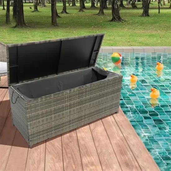 WELLFOR 113 gal Rattan Patio Deck Box Gray image {9}