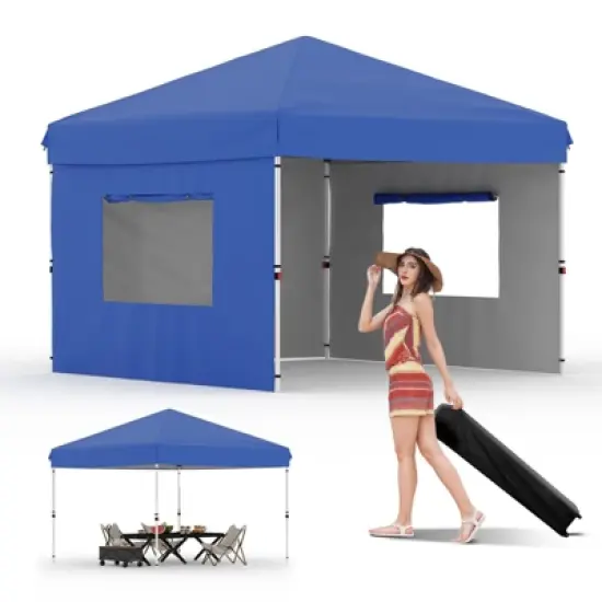 10x10 Pop Up Canopy with Removable 3 Sidewalls - Easy Up - 1 Roller Bag,3 Adjustable Height,4 Weight Bags for Deck,Garden,Sports,Beach,Party image {9}
