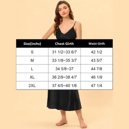 cheibear Womens Pajama Dress Spaghetti Strap Nightdress Cami Lounge Satin Nightgowns image {4}