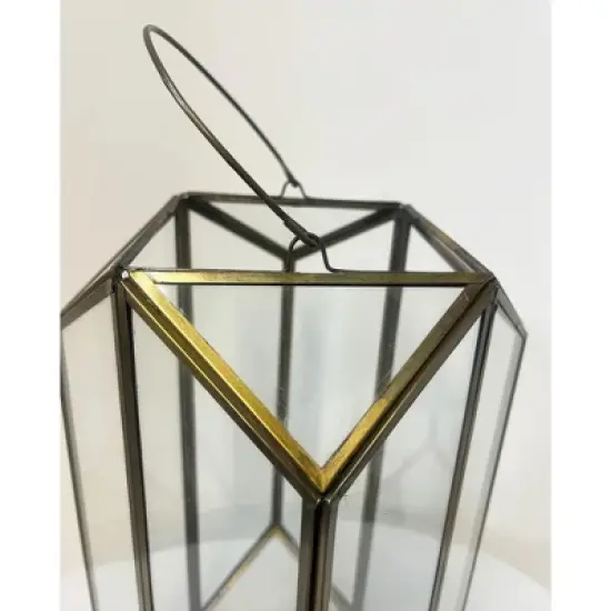 Essential Decor & Beyond Antique Brass 14" Glass and Metal Lantern Decorative Accent image {6}