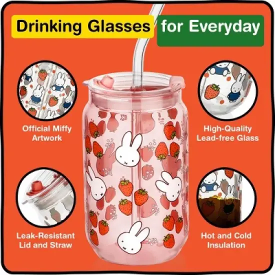 Dragon Glassware | Miffy 16 oz Strawberry Drinking Glasses Set of 2 image {4}