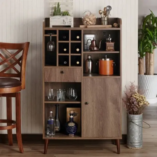 Elmora Midcentury Freestanding Mini Bar Distressed Walnut - miBasics image {1}