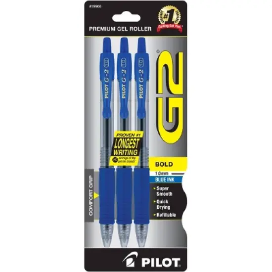 Pilot 3pk G2 Gel Pens Bold Point 1.0mm Blue Ink image {6}