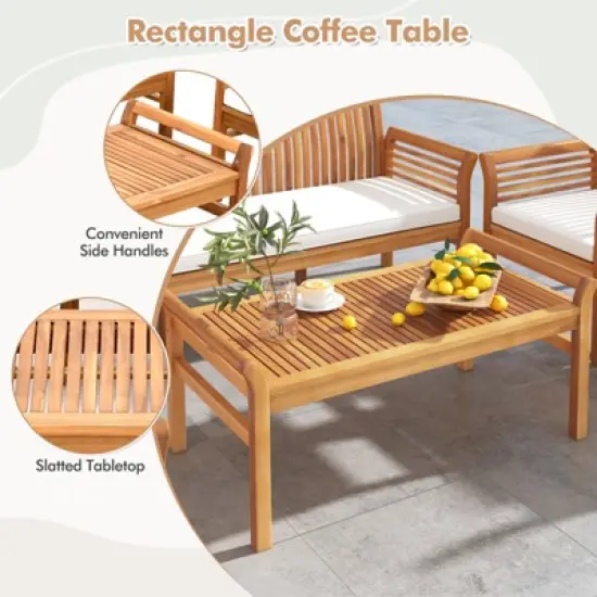 Tangkula 5 Pieces Acacia Wood Patio Conversation Set Outdoor Furniture Sofa Set with Removable Seat Cushions Sectional Sofa & Table Set image {5}