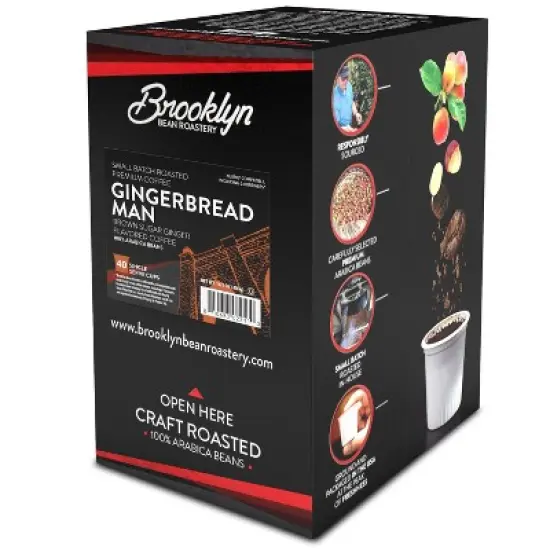 Brooklyn Beans Gingerbread Man Flavored Coffee Pods,Compatible 2.0 Keurig, 40 Ct image {1}