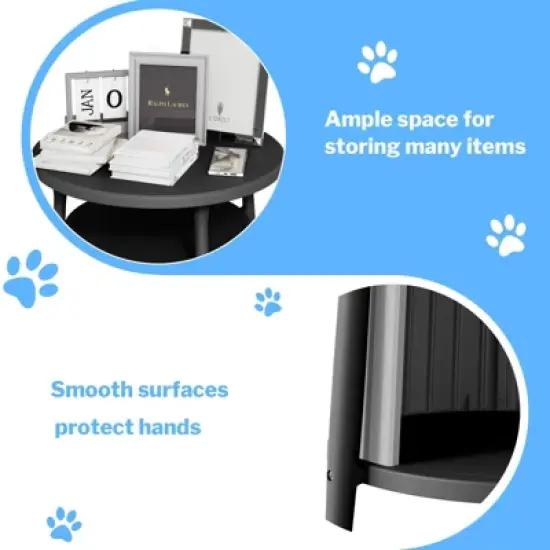 Dolonm Hidden Cat House End Table - 2-Tier Round Coffee Table Semi Enclosed Cat house Home Style Cat House Multifunctional image {2}