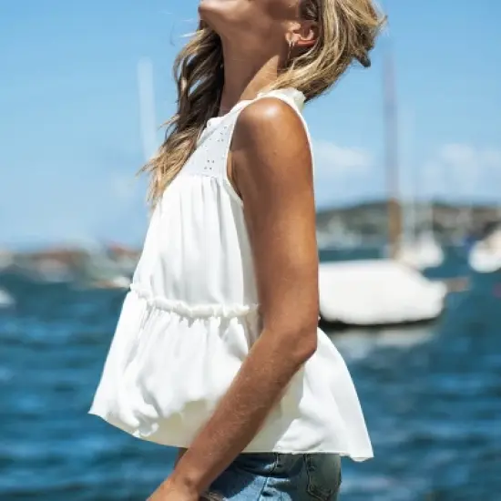 Women's Eyelet Ruffled Tank Top - Cupshe image {1}