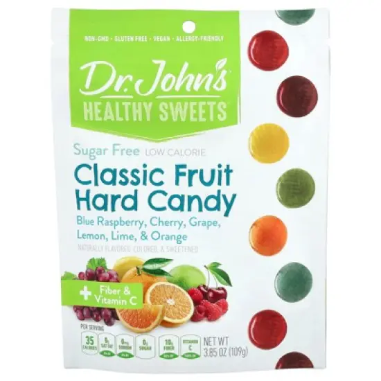 Dr. John's Healthy Sweets Classic Fruit Hard Candy, Blue Raspberry, Cherry, Grape, Lemon, Lime, & Orange, 3.85 oz (109 g) image {2}