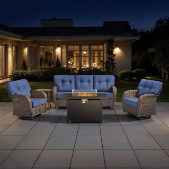 Belord Furniture Patio Set with 43" Propane Fire Pit Table, Patio Furniture Set with Sofa, 2 Swivel Patio Chairs, Accent End Table, and Fire Pit Table image {16}