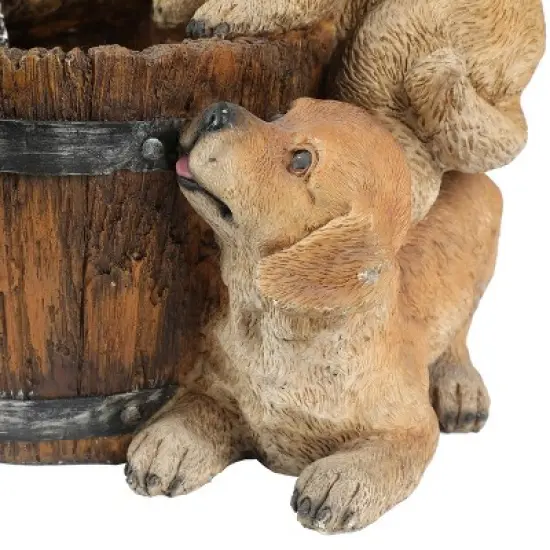 LuxenHome Resin Puppies and Water Pump Outdoor Fountain with LED Light image {9}