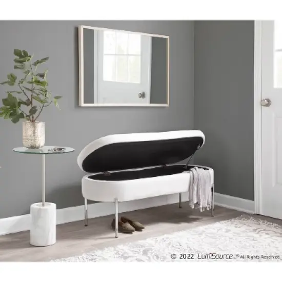 48" Chloe PU Leather/Metal Storage Bench Chrome/White - LumiSource image {9}