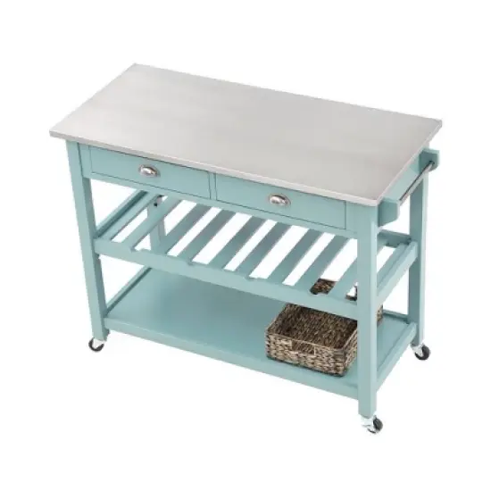 Colorado Kitchen Island with Stainless Steel Top Blue - Boraam image {3}