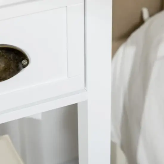 HOMCOM 2-Tier Side Table with Drawer, Narrow End Table with Bottom Shelf, for Living Room or Bedroom, Set of 2, White image {4}