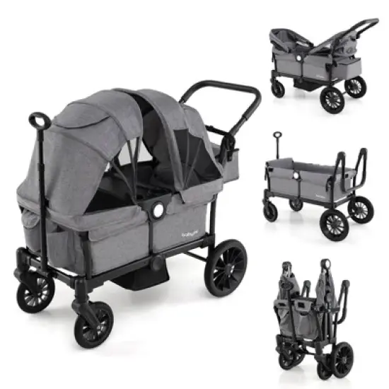 Costway Wagon Stroller for 2 Kids Push Pull Double Stroller with Adjustable Handle image {11}