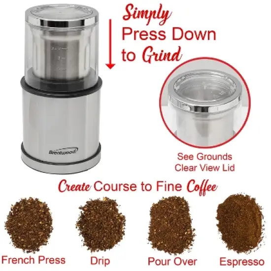 Brentwood 75-Gram Electric Stainless Steel Wet-and-Dry Coffee Bean, Herb, and Spice Grinder with 2 Removable Bowls, CG-162S in Black image {3}