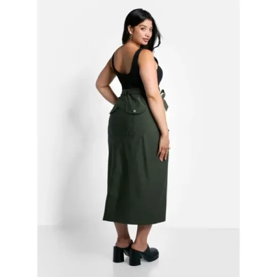 Rebdolls Women's Sierra Tie Belt Button Front Cargo Maxi Shift Skirt image {3}