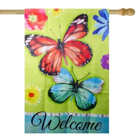 Northlight Welcome Butterflies Green Outdoor House Flag 28" x 40" image {1}