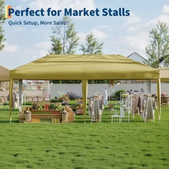 10x20 Heavy Duty Pop Up Canopy w/4 Sidewalls, Roller Bag, 4 Weights, 8 Stakes & 6 Ropes - 3 Height Adjustable image {2}