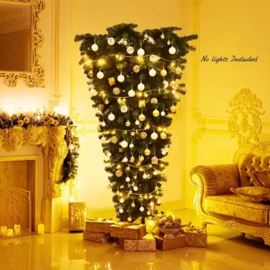 Costway 7Ft Unlit Upside Down Artificial Christmas Tree with 1000 Branch Tips Holiday image {1}