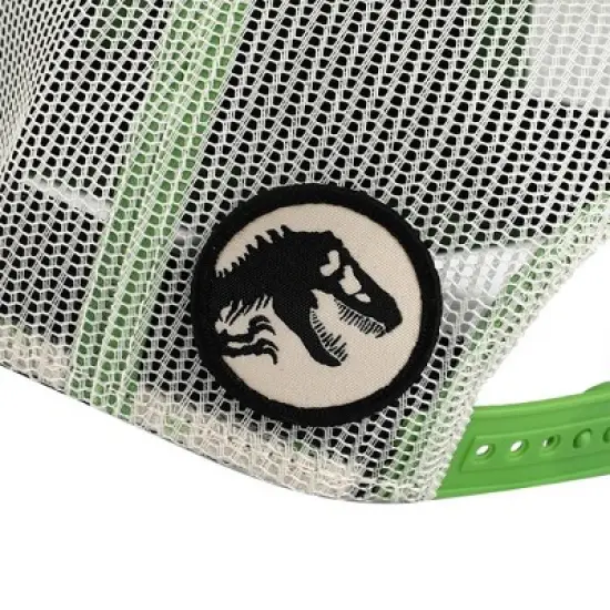 Jurassic Park Washed Canvas Trucker Hat with Embroidery Patch and Underbill Print Snapback hat image {5}