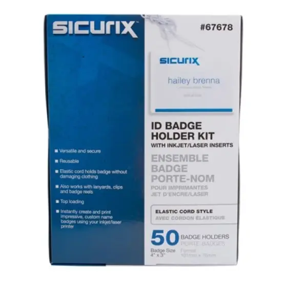 SICURIX Hanging Style ID Badge Holder Kit with Printable Inserts, 4" x 3", Pack of 50 image {3}