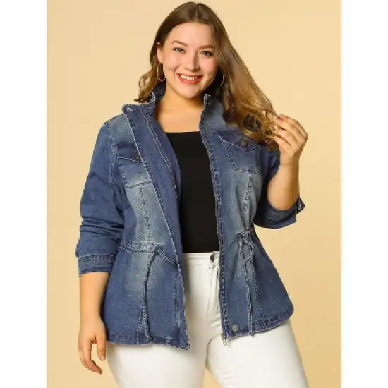 Agnes Orinda Women's Plus Size Stand Collar Zipper Denim Jacket image {1}