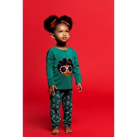 Elle Olivia Toddler Girls' 2pc Candy Cane Pajama Set - Green image {4}