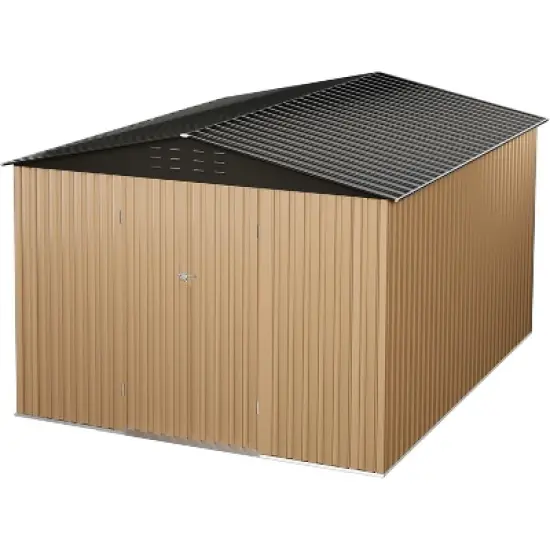 10x12 Ft Outdoor Metal Storage Shed, Galvanized Steel Garden Sheds with Lockable Doors, for Patio Lawn Backyard Outside Use, Grey image {6}