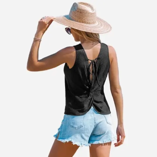 Women&lsquo;s Ribbed Knit Backless Tank Top - Cupshe image {7}