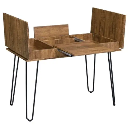 Sheeran Storage Writing Desk with Hairpin Legs Rustic Amber - Coaster image {3}