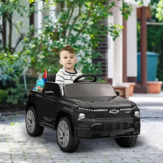Qaba 12V Chevrolet Silverado EV RST Licensed Kids Electric Car with Parent Remote Control, Spring Suspension, Soft Start, Auxiliary Wheels, Black image {1}