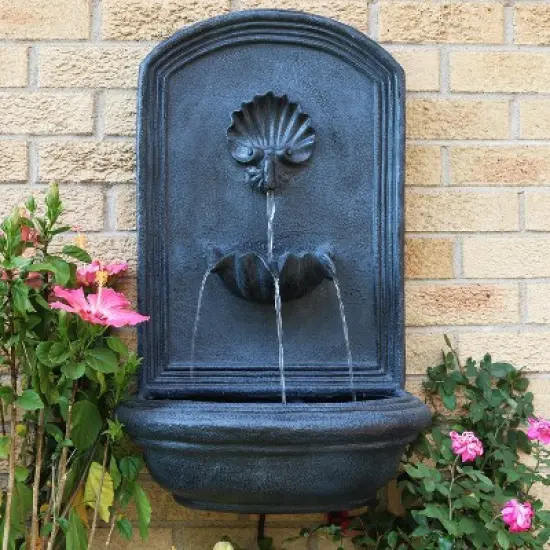Sunnydaze 27"H Solar-Powered with Battery Pack Polystone Seaside Outdoor Wall-Mount Water Fountain image {1}