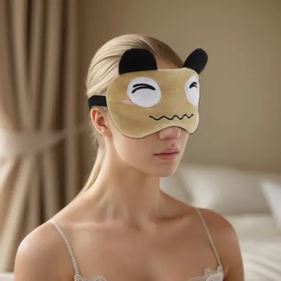 Unique Bargains Soft Cartoon Sleep Mask Squinting Eyes Khaki 1 Pc image {1}