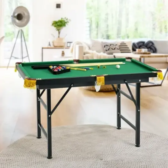 Costway 47" Folding Billiard Table Pool Game Table Indoor Kids w/ Cues Brush Chalk Green image {4}