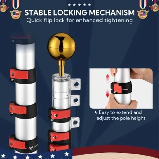 Yescom 30 ft Telescopic Lightweight Aluminum Flag Pole Kit image {2}