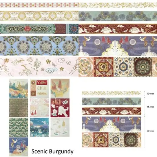 Wrapables Decorative Gold Foil Washi Tape and Sticker Set for Stationery, Diary, Card Making (10 Rolls & 10 Sheets) image {1}