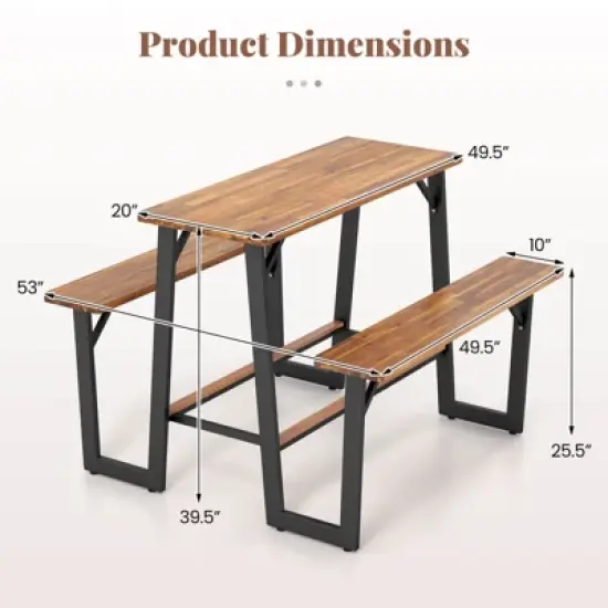 Costway Patio Picnic Table Bench Set with Acacia Wood Tabletop Benchtop Built-in Footrests image {2}
