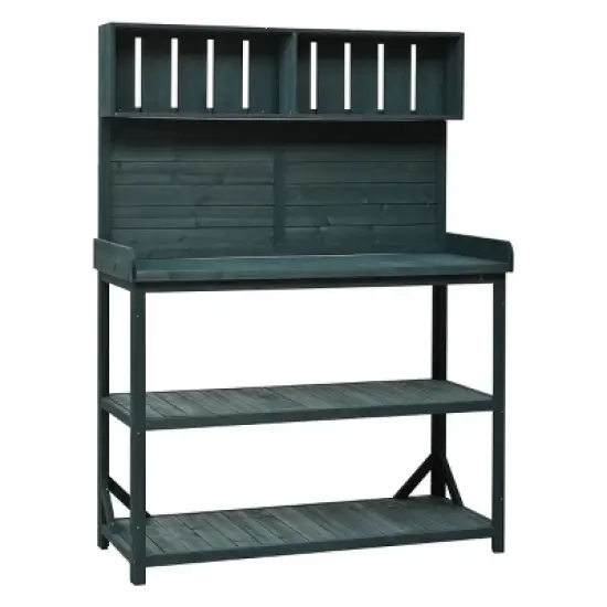 65" Wood Outdoor Potting Bench, 3-Tier Garden Shed Storage Shelves, Flower Display Rack Plant Stand Workstation-The Pop Home image {4}