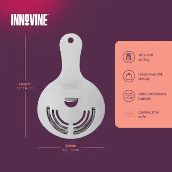 Innovine Heavyweight Hawthorne Strainer, Stainless Steel Cocktail Strainers, Fits Standard and Large Mixing Glasses, Home Bar Accessories, Set of 1 image {2}