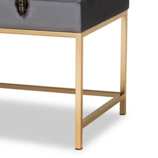 Aliana Velvet Fabric and Metal Large Ottoman Gold - Baxton Studio image {5}