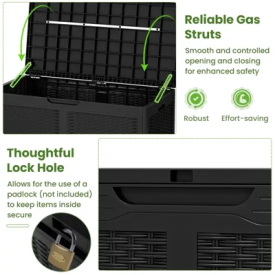 Tangkula 103 Gallon Resin Outdoor Storage Box Waterproof Deck Box w/ Lockable Lid & Wheels Brown/Black/Grey image {5}