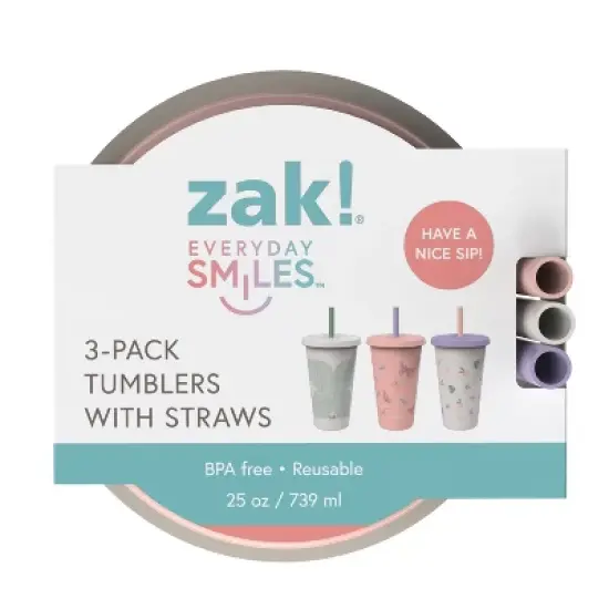 Zak Designs 3pk 25 fl oz Plastic Straw Tumbler Set image {3}