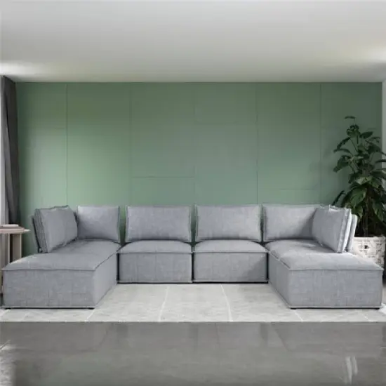 Sybil Modular Ottoman Gray Linen - Room & Joy image {1}