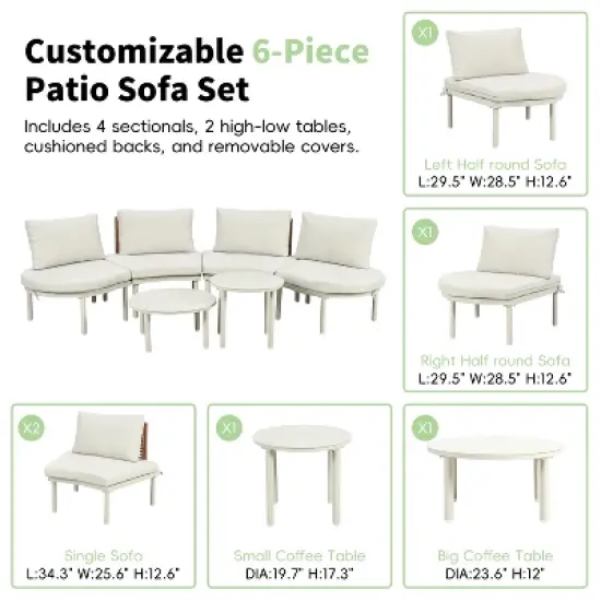 YOOCOZZ PE Wicker Rattan 6-Piece Patio Sectional Sofa with 2 High-Low Coffee Tables having Tempered Glass image {8}