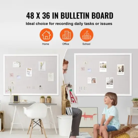 VEVOR 48"x36" White Cork Board with Linen Surface &ndash; Stylish Wall-Mounted Bulletin Board for Home, School, Office, White image {6}