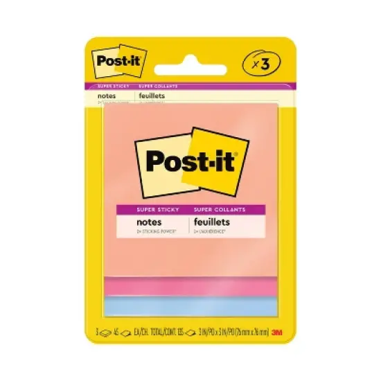Post-it 3pk Super Sticky Summer Joy: Multicolored Sticky Notes, 3x3 Inches, 135 Sheets, Uncoated Paper, Glue Binding image {18}